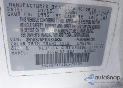 2013 Nissan Sentra Sv из США, поврежденный, VIN 3N1AB7AP1DL624534